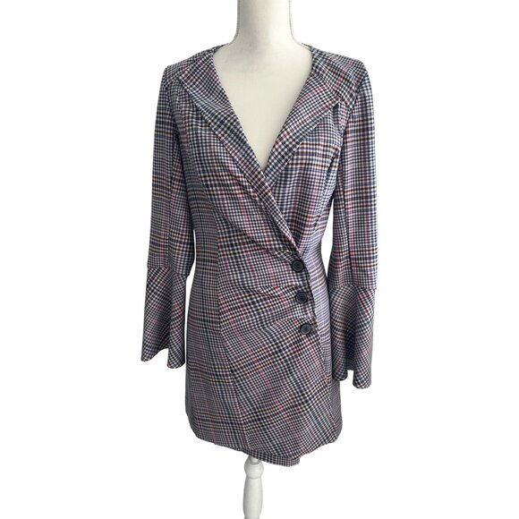 PARKER Plaid Side Button Blazer Dress Size 8 - Picture 2 of 7